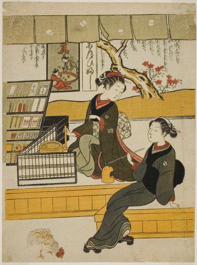 Ofuji, a Shop Girl do Motoyanagiya, com um cliente de Suzuki Harunobu