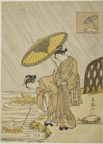 Ono no Komachi Orando pela Chuva de Suzuki Harunobu