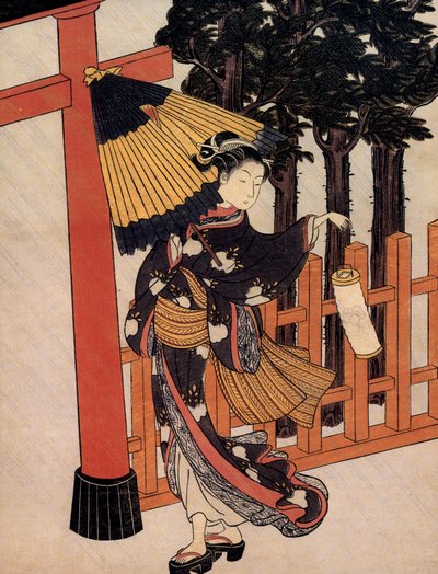 Peregrinação por uma noite chuvosa, selo japonês de Suzuki Harunobu (c.1724 1770) de Suzuki Harunobu