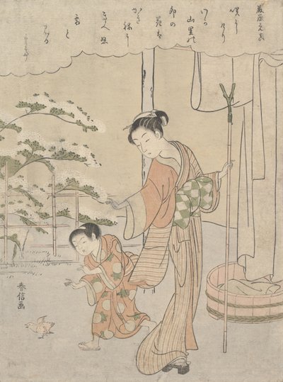 Poema de Fujiwara no Motozane ca. 860 da Série Trinta e Seis Poetas, ca. 1768., c. 1768. de Suzuki Harunobu