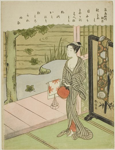 Poema de Fujiwara no Toshiyuki, de uma série sem título de Trinta e Seis Poetas Imortais de Suzuki Harunobu
