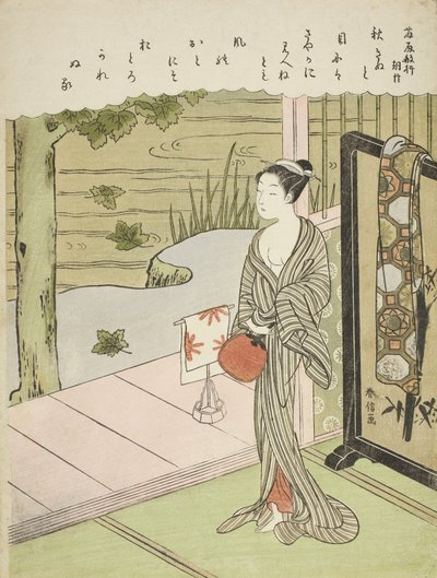Poema de Fujiwara no Toshiyuki, de uma série sem título de Trinta e Seis Poetas Imortais, c.1767-68 de Suzuki Harunobu