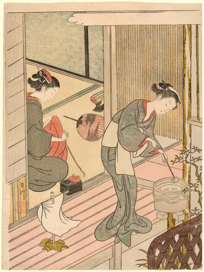 Voltando Velas do Toalheiro (Tenugui-kake no kihan), da série "Oito Vistas do Salão (Zashiki hakkei)" de Suzuki Harunobu