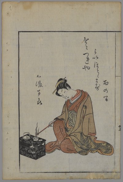 Beleza sentada, Período Edo (impressão a cores em xilogravura) de Suzuki Harunobu