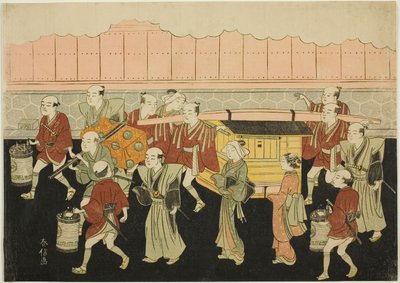 A noiva em palanquim para a casa do marido (Koshi-iri), terceira folha da série "Casamento em estampas de brocado, a carruagem da mulher virtuosa (Konrei nishiki misao-guruma)" de Suzuki Harunobu