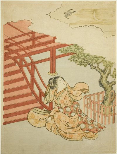 The Call of the Cuckoo from above the Clouds (paródia de Minamoto no Yorimasa) de Suzuki Harunobu