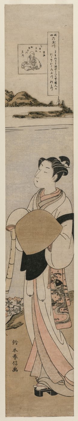 O padre Kukai pelo rio Tama no Monte. Koya ..., final da década de 1760. de Suzuki Harunobu