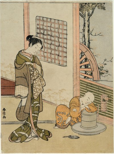 The Sleeping Tea-Boy (paródia de Hokaso) de Suzuki Harunobu