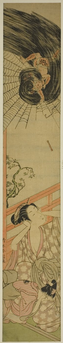 O deus do trovão ferido entregando uma carta de amor a uma cortesã de Suzuki Harunobu