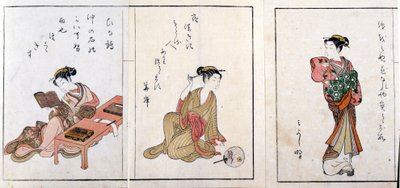 Três cortesãs. Da esquerda para a direita, Hiinatsuru, Hanagishi e a terceira não identificada. Impressões de Harunobu Suzuki (1724/25-1770). de Suzuki Harunobu