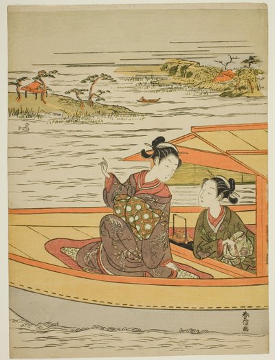Duas belezas em um barco de Suzuki Harunobu