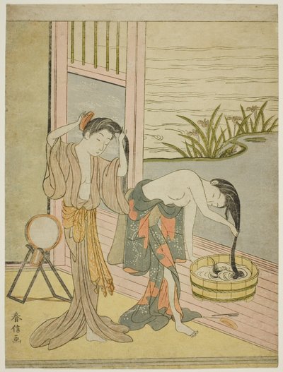 Duas mulheres lavando o cabelo de Suzuki Harunobu