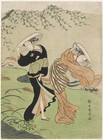 Duas mulheres em alto vento, c. 1767 de Suzuki Harunobu