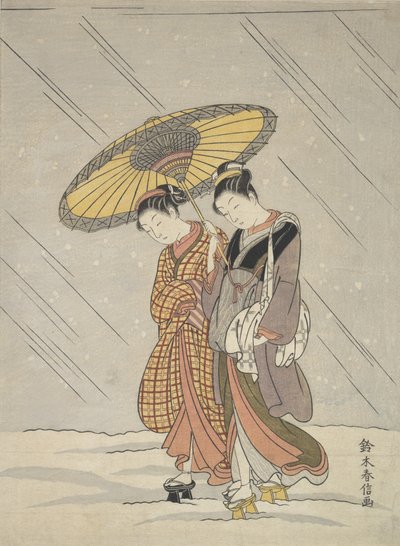 Duas mulheres em uma tempestade, 1764-72., 1764-72. de Suzuki Harunobu