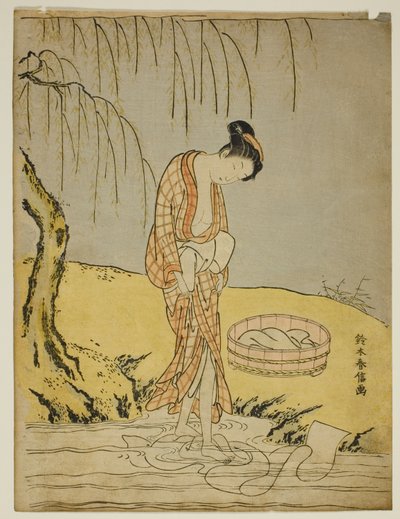 Lavando pano em um córrego de Suzuki Harunobu
