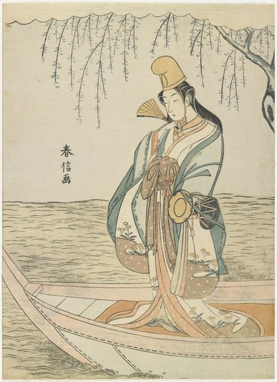 Mulher em um barco de asazuma com o disfarce de shirabyo_shi, c. 1767 de Suzuki Harunobu