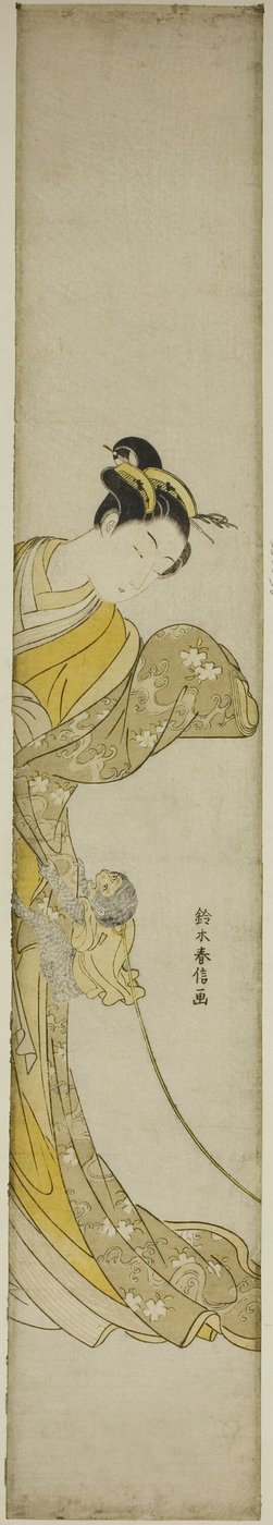Mulher com macaco de estimação de Suzuki Harunobu