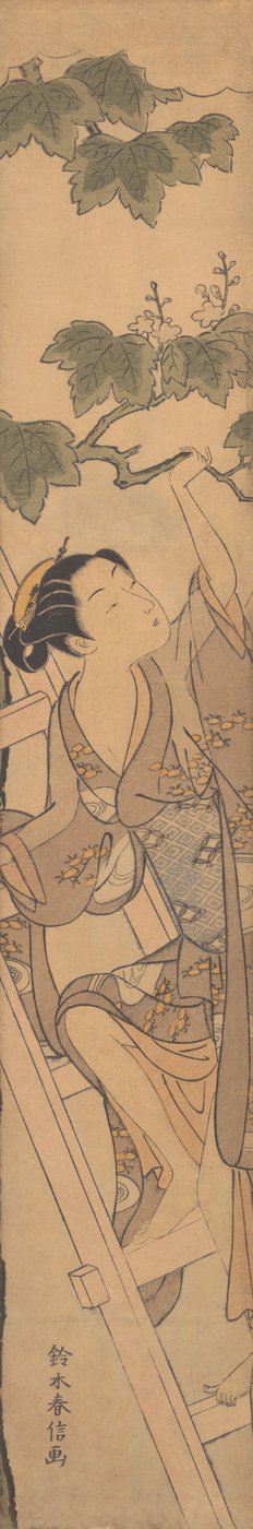 Jovem subindo uma escada, ca. 1768., c. 1768. de Suzuki Harunobu
