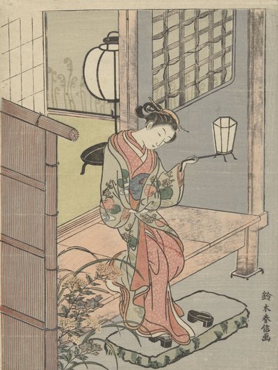 Jovem mulher com uma lanterna, 1765-70 (cor xilogravura) de Suzuki Harunobu