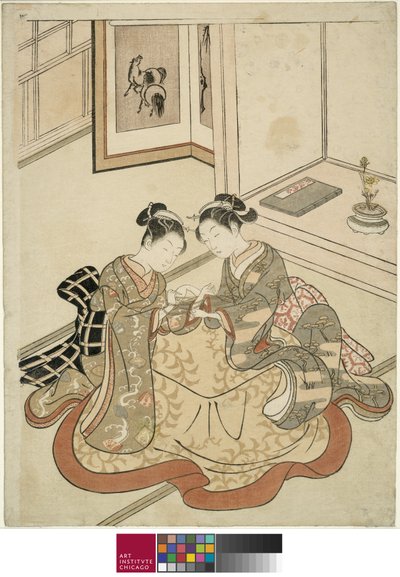 Moças brincando de berço de gato, c.1767-68 de Suzuki Harunobu