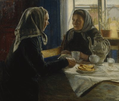 Duas mulheres a beber café (óleo sobre tela) de Sven Jorgensen