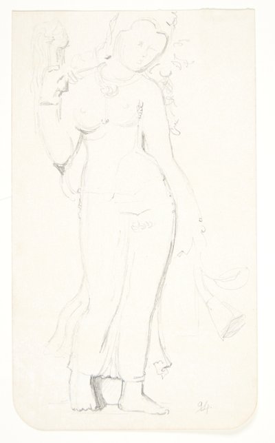 Mulher em pé. Folha de estudo após relevos em Borobudur, Java de Svend Rathsack
