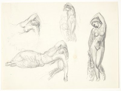 Folha de estudo com quatro rascunhos para as figuras "Eva" e "Menina adormecida" de Svend Rathsack