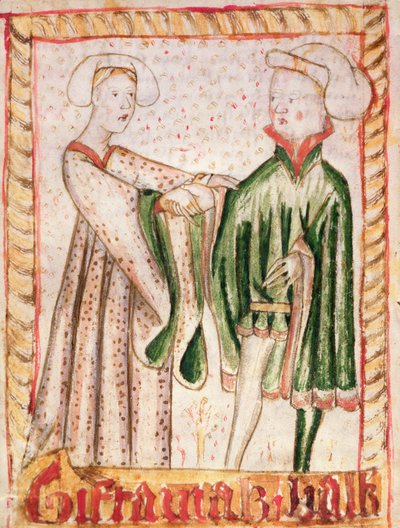 Um casamento, dos códigos da lei nacional de Magnus Eriksson (1319-64) c.1450 de Swedish School