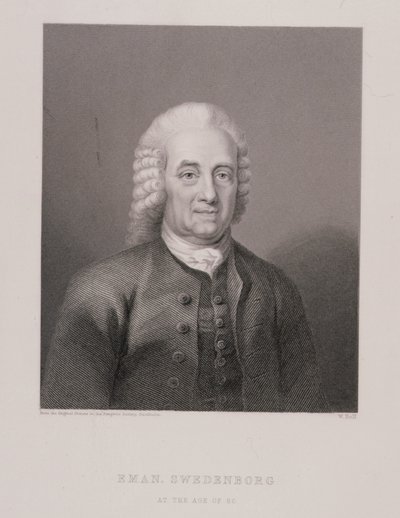 Emanuel Swedenborg (1688-1772) aos 80 anos, gravado por W. Holl, de World Religion, publicado por A. Fullarton & Co. de Swedish School