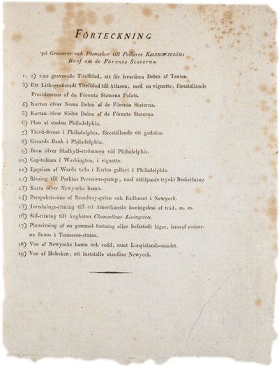 Lista de ilustrações de Klinckowstroms Atlas dos Estados Unidos, 1824 (impressão) de Swedish School