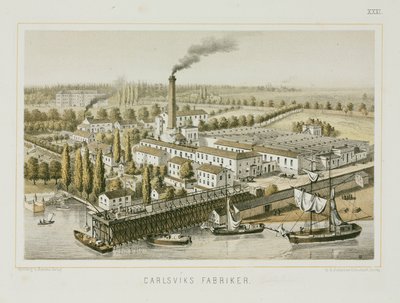 Fábrica têxtil, Carlsviks, Estocolmo, Suécia, c.1840 (cor litho) de Swedish School
