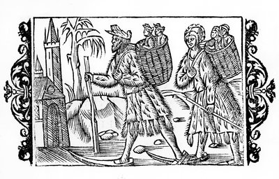 Dois finlandeses no esqui - em "De Gentibus Septrionalibus" do Arcebispo Olaus Magnus, Suécia de Swedish School