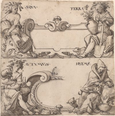 Água e Terra/Outono e Inverno de Swiss 16th Century