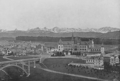 Berna, Vista do Kirchenfeld e dos Alpes Berneses (foto a p/b) de Swiss Photographer