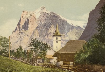 Bernese Oberland: Grindelwald com igreja (foto colorida) de Swiss Photographer