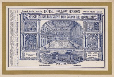 Anúncio para Grand Etablissement Des Bains De Montreux (gravura) de Swiss School
