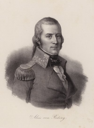 Alois von Reding, oficial militar suíço, revolucionário e político (gravura) de Swiss School
