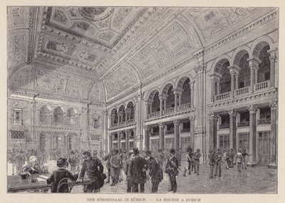 Der Borsensaal in Zurich, La Bourse a Zurich (gravura) de Swiss School