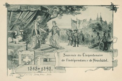 Cinquenta anos do Neuchatel declarando-se república dentro da Confederação Suíça em 1848 (litho) de Swiss School