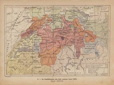 Antiga Confederação Suíça, c1400 (gravura a cores) de Swiss School