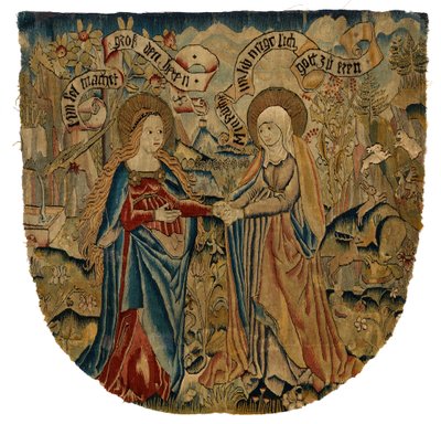 Painel de tapeçaria representando a Visitação, c.1500 (lã, seda, metal e ouro) de Swiss School