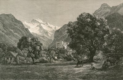 O Jungfrau e a abertura do Vale de Lauterbrunnen, perto de Interlaken de Swiss School