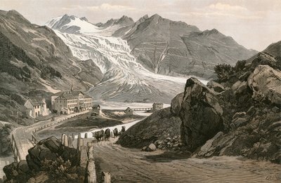 A parte inferior da Geleira do Ródano e a Estrada para o Furka de Swiss School