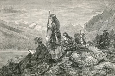 Turistas descansando nos Alpes de Swiss School