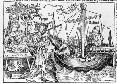 Ulisses e seus companheiros transformados em porcos pelo mágico Circe - in "Cosmographia" de Sebastian Munster, Basiléia 1558 de Swiss School