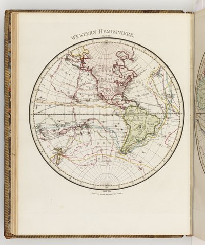 Mapa do hemisfério ocidental, ilustração do "Diário de uma viagem aos mares do Sul: no navio de Sua Majestade, o Endeavour". de Sydney (after) Parkinson