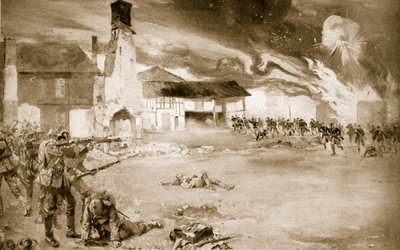 Os franceses derrotam a Guarda Imperial Alemã em uma vila que mudou de mãos quatro vezes, 1914-19 de Sydney Adamson