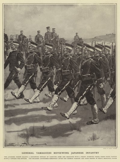 General Yamaguchi revendo a infantaria japonesa de Sydney Adamson