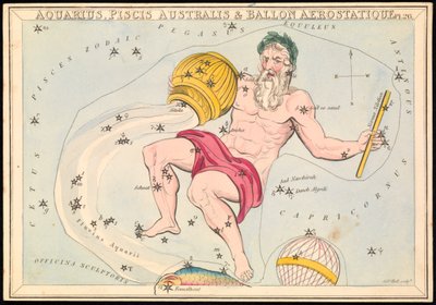 Aquarius, Pisces Australis e Ballon Aerostatique, c.1825 (cartão, papel, tecido) de Sydney Hall