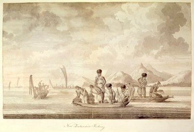 Add.23920, f.44 New Zealanders fishing, Janeiro 1770 de Sydney Parkinson